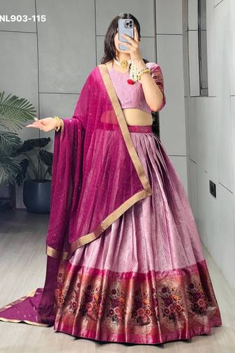 Pink Silk Blend Printed Kalamkari Traditional Sangeet Lehenga Choli Set
