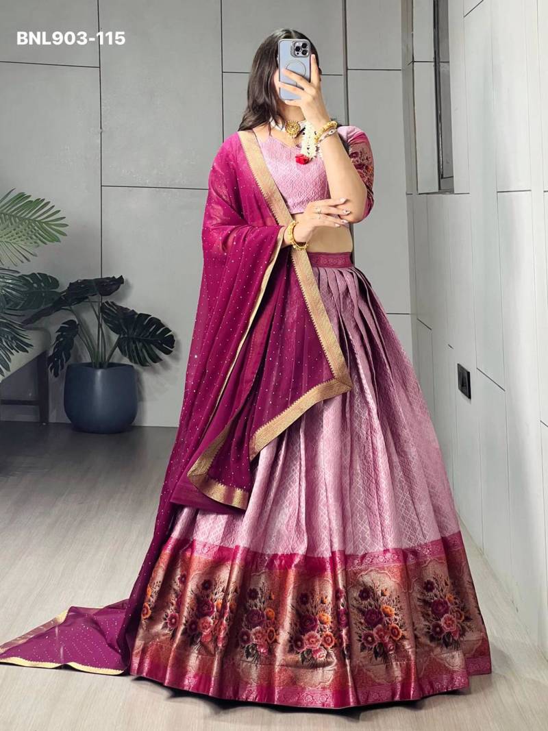 Pink Silk Blend Printed Kalamkari Traditional Sangeet Lehenga Choli Set