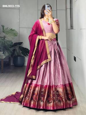 Pink Silk Blend Printed Kalamkari Traditional Sangeet Lehenga Choli Set 3