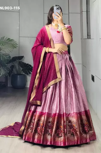Pink Silk Blend Printed Kalamkari Traditional Sangeet Lehenga Choli Set