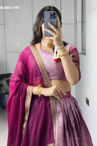 Pink Silk Blend Printed Kalamkari Traditional Sangeet Lehenga Choli Set