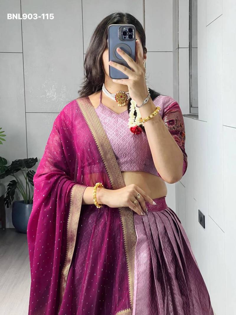 Pink Silk Blend Printed Kalamkari Traditional Sangeet Lehenga Choli Set