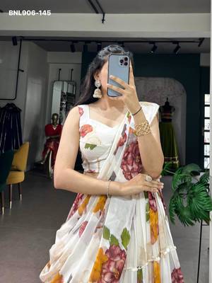 Off-White Chiffon Printed Floral Festive Party Wear Lehenga Choli Set 2