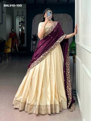 Beige Silk Blend Plain Traditional Sangeet Lehenga Choli Set 1