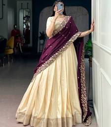 Beige Silk Blend Plain Traditional Sangeet Lehenga Choli Set