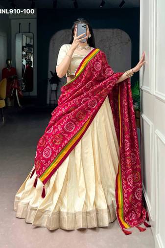Beige Silk Blend Plain Traditional Sangeet Lehenga Choli Set