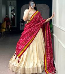 Beige Silk Blend Plain Traditional Sangeet Lehenga Choli Set