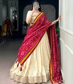 Beige Silk Blend Plain Traditional Sangeet Lehenga Choli Set