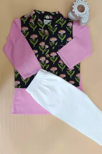 Black floral kurta set