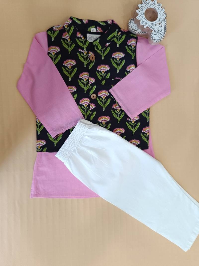 Black floral kurta set
