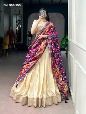 Beige Silk Blend Plain Traditional Wedding Lehenga Choli Set 1