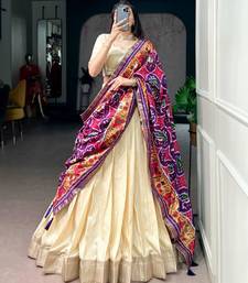 Beige Silk Blend Plain Traditional Wedding Lehenga Choli Set