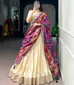 Beige Silk Blend Plain Traditional Wedding Lehenga Choli Set