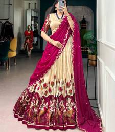 Beige Silk Blend Printed Kalamkari Festive Lehenga Choli Set