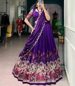 Dark Purple Silk Blend Printed Kalamkari Party Wear Lehenga Choli Set