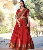 Orange Cotton Poly Plain Traditional Festive Lehenga Choli Set