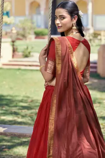 Orange Cotton Poly Plain Traditional Festive Lehenga Choli Set