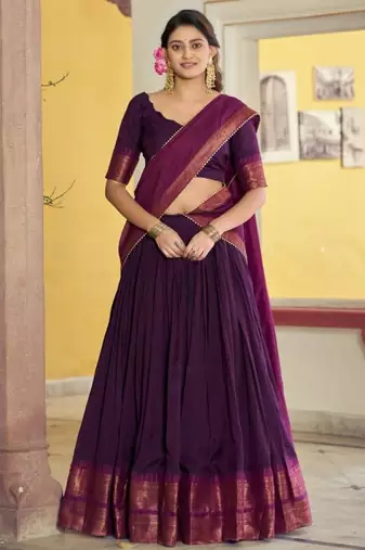 Purple Cotton Poly Plain Traditional Sangeet Lehenga Choli Set