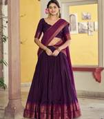 Purple Cotton Poly Plain Traditional Sangeet Lehenga Choli Set