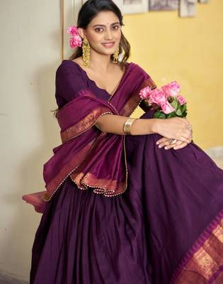 Purple Cotton Poly Plain Traditional Sangeet Lehenga Choli Set 3