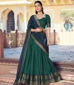 Green Cotton Poly Plain Traditional Party Wear Lehenga Choli Set