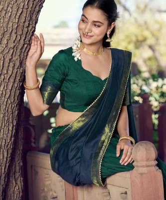 Green Cotton Poly Plain Traditional Party Wear Lehenga Choli Set 2