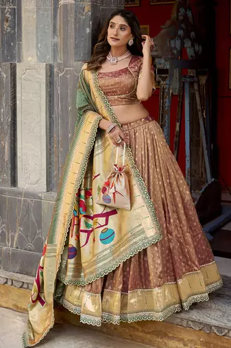 Festive Shimmer Organza Zari Woven Chaniya Choli with Designer Lace Border