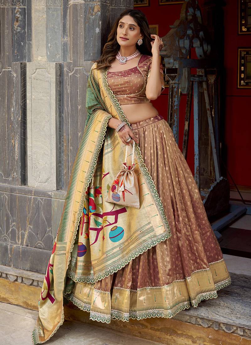 Festive Shimmer Organza Zari Woven Chaniya Choli with Designer Lace Border