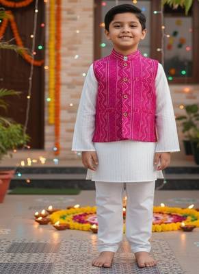 Pink bandhej kurta set 1