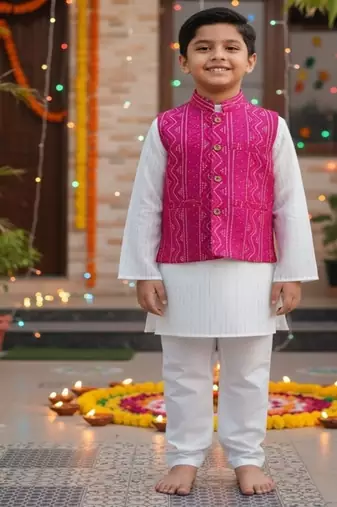 Pink bandhej kurta set