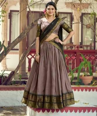 Grey Cotton Poly Plain Traditional Wedding Lehenga Choli Set 1