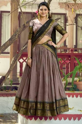 Grey Cotton Poly Plain Traditional Wedding Lehenga Choli Set