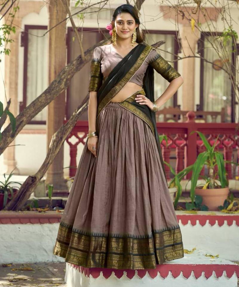 Grey Cotton Poly Plain Traditional Wedding Lehenga Choli Set