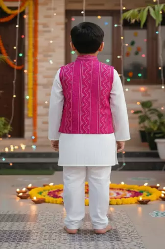 Pink bandhej kurta set