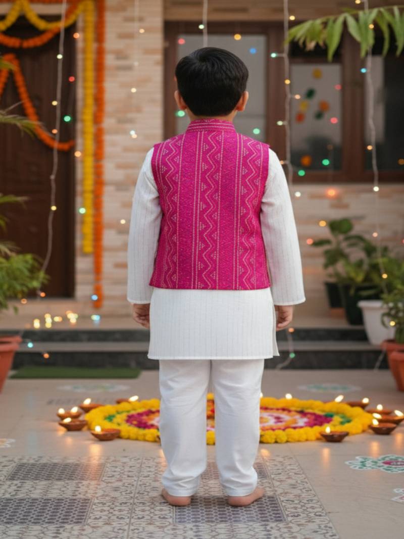 Pink bandhej kurta set