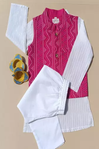 Pink bandhej kurta set