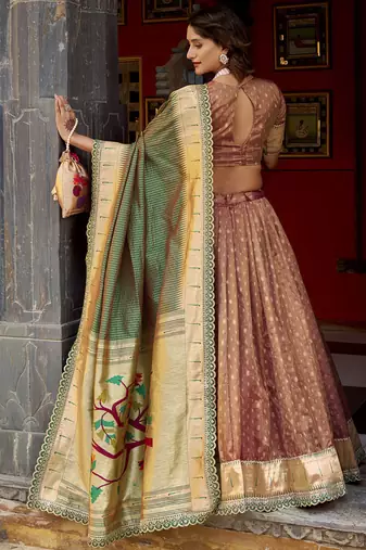 Festive Shimmer Organza Zari Woven Chaniya Choli with Designer Lace Border