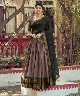 Grey Cotton Poly Plain Traditional Wedding Lehenga Choli Set 2