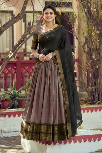 Grey Cotton Poly Plain Traditional Wedding Lehenga Choli Set