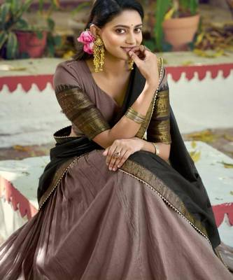 Grey Cotton Poly Plain Traditional Wedding Lehenga Choli Set 3