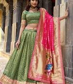 Festive Shimmer Organza Zari Woven Chaniya Choli with Designer Lace Border