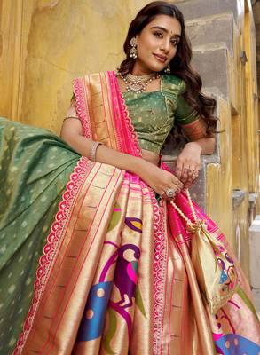 Festive Shimmer Organza Zari Woven Chaniya Choli with Designer Lace Border 2