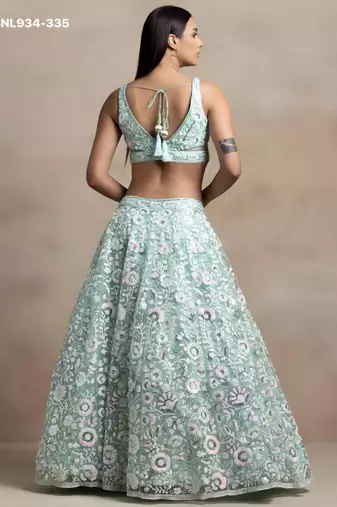 Light Sky Blue Net Embroidered Designer Sangeet Lehenga Choli Set