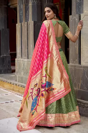 Festive Shimmer Organza Zari Woven Chaniya Choli with Designer Lace Border