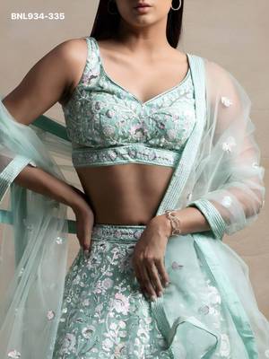 Light Sky Blue Net Embroidered Designer Sangeet Lehenga Choli Set 3