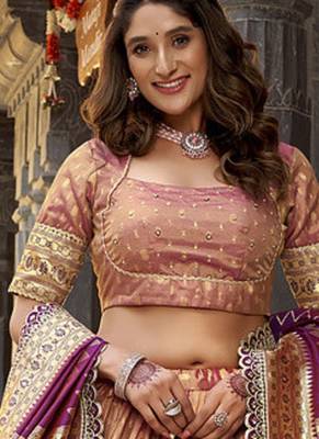 Festive Shimmer Organza Zari Woven Chaniya Choli with Designer Lace Border 1