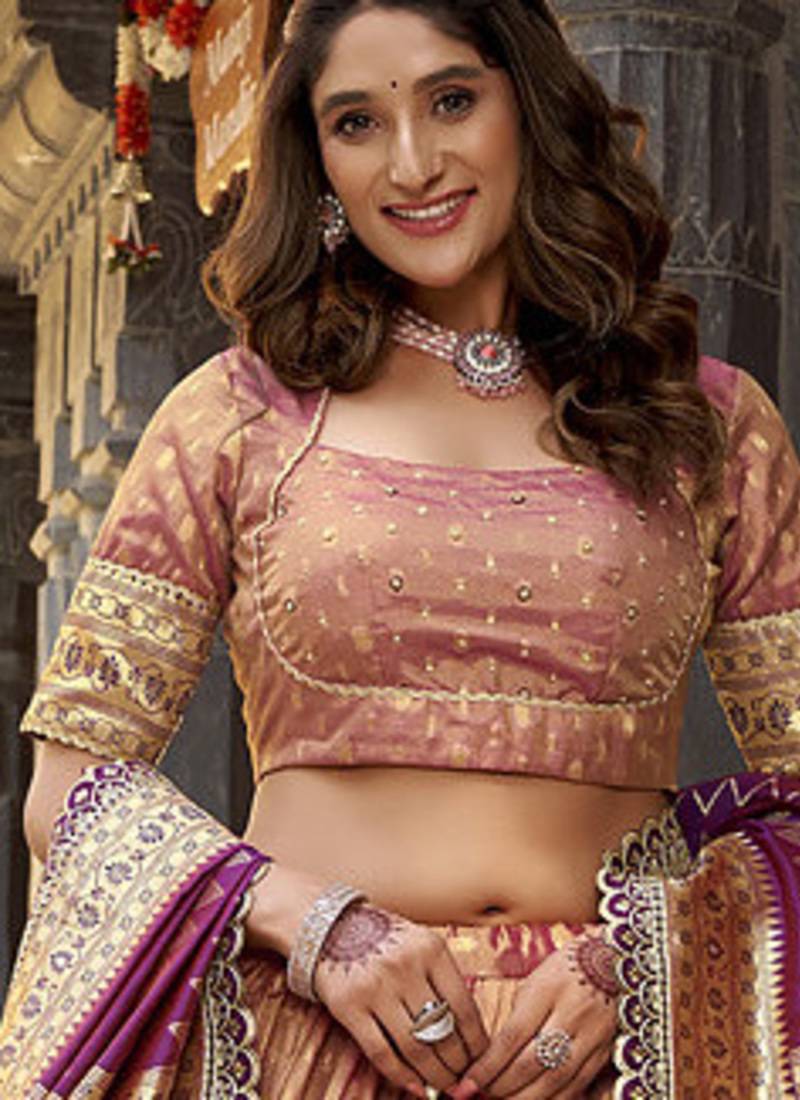 Festive Shimmer Organza Zari Woven Chaniya Choli with Designer Lace Border