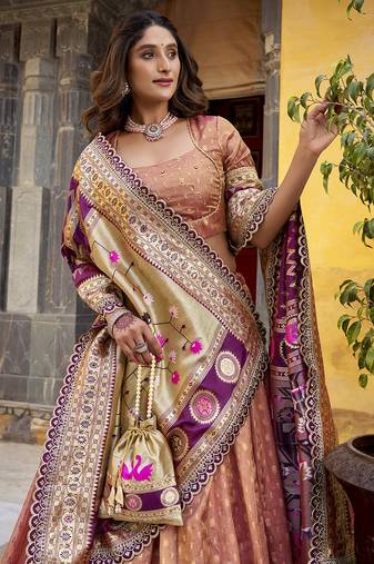 Festive Shimmer Organza Zari Woven Chaniya Choli with Designer Lace Border