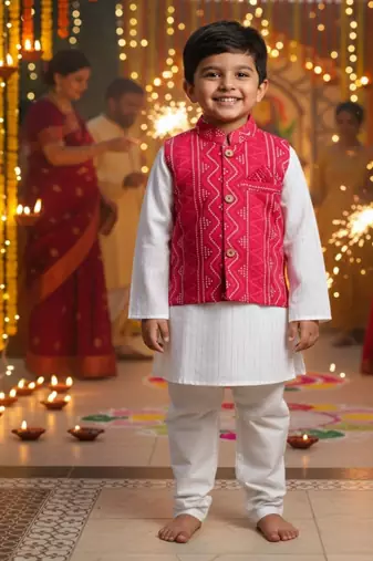 Red bandhej kurta set