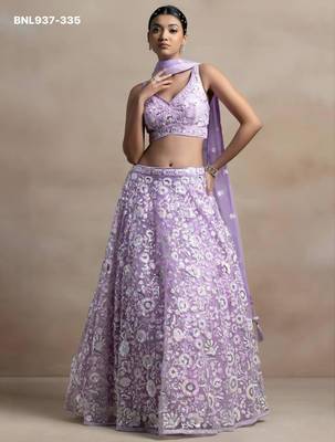 Lavender Net Embroidered Festive Reception Lehenga Choli Set 1